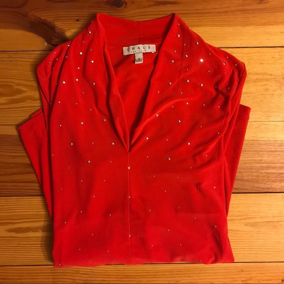 🌸5/$30🌸 Chaus Red Rhinestone Asymmetrical Top, EUC, S - Picture 11 of 13